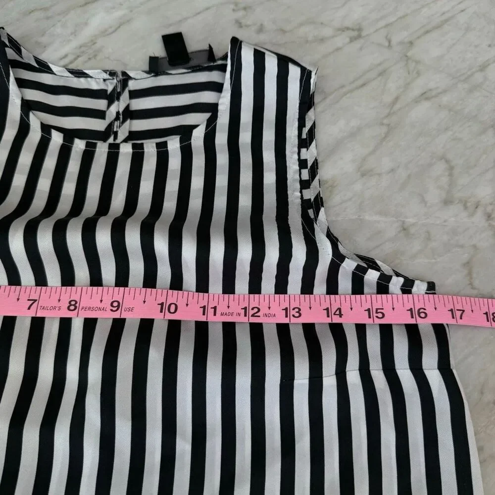 J. Crew 100% Silk Black White Stripe Sleeveless Blouse Top Sz 00